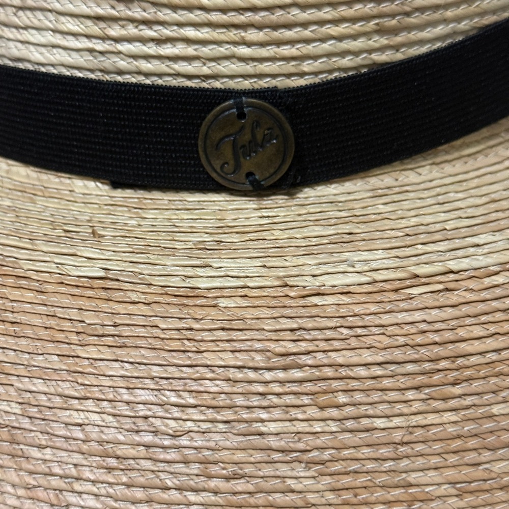 Tula Natural Palm Leaf Sun Hat Handwoven UPF 50+ Tan Black Ribbon Sold Out Style - Picture 7 of 7